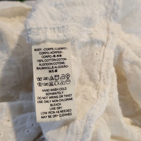 Free people small top embroidered floral peasant blouse white button down lace - Picture 9 of 11